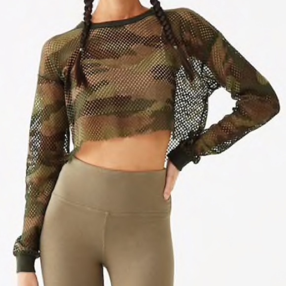 Forever 21 Tops - Mesh camo crop top